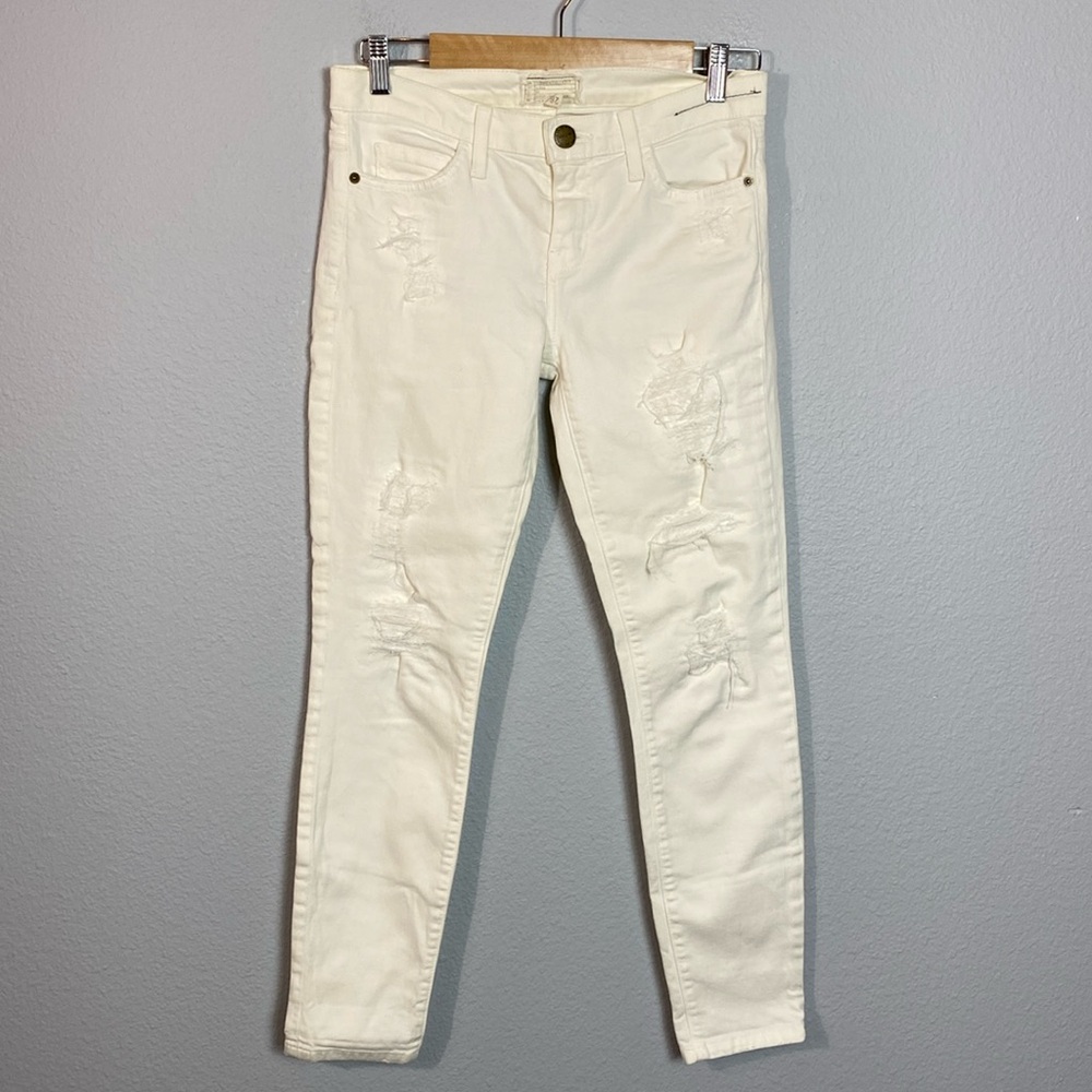 Current/Elliott‎ The Stiletto Distressed Skinny White Jeans